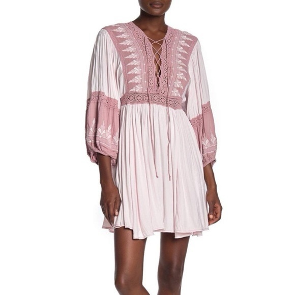 Free People Turn Heads Mauve Lace Boho Mini Dress - Picture 15 of 15